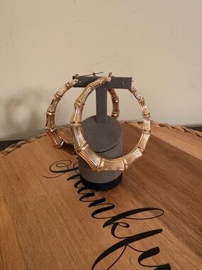 Gold Bamboo-Textured Hoop Earrings for Women